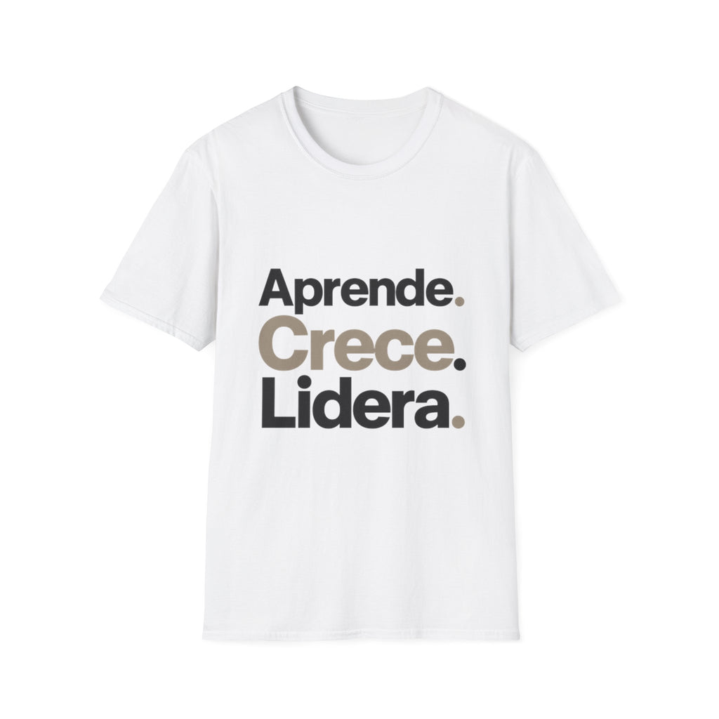 Camiseta blanca EML con diseño Aprende. Crece. Lidera.