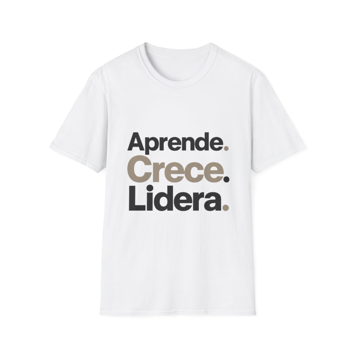 Camiseta blanca EML con diseño Aprende. Crece. Lidera.