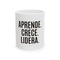 Taza blanca EML con diseño Aprende. Crece. Lidera.