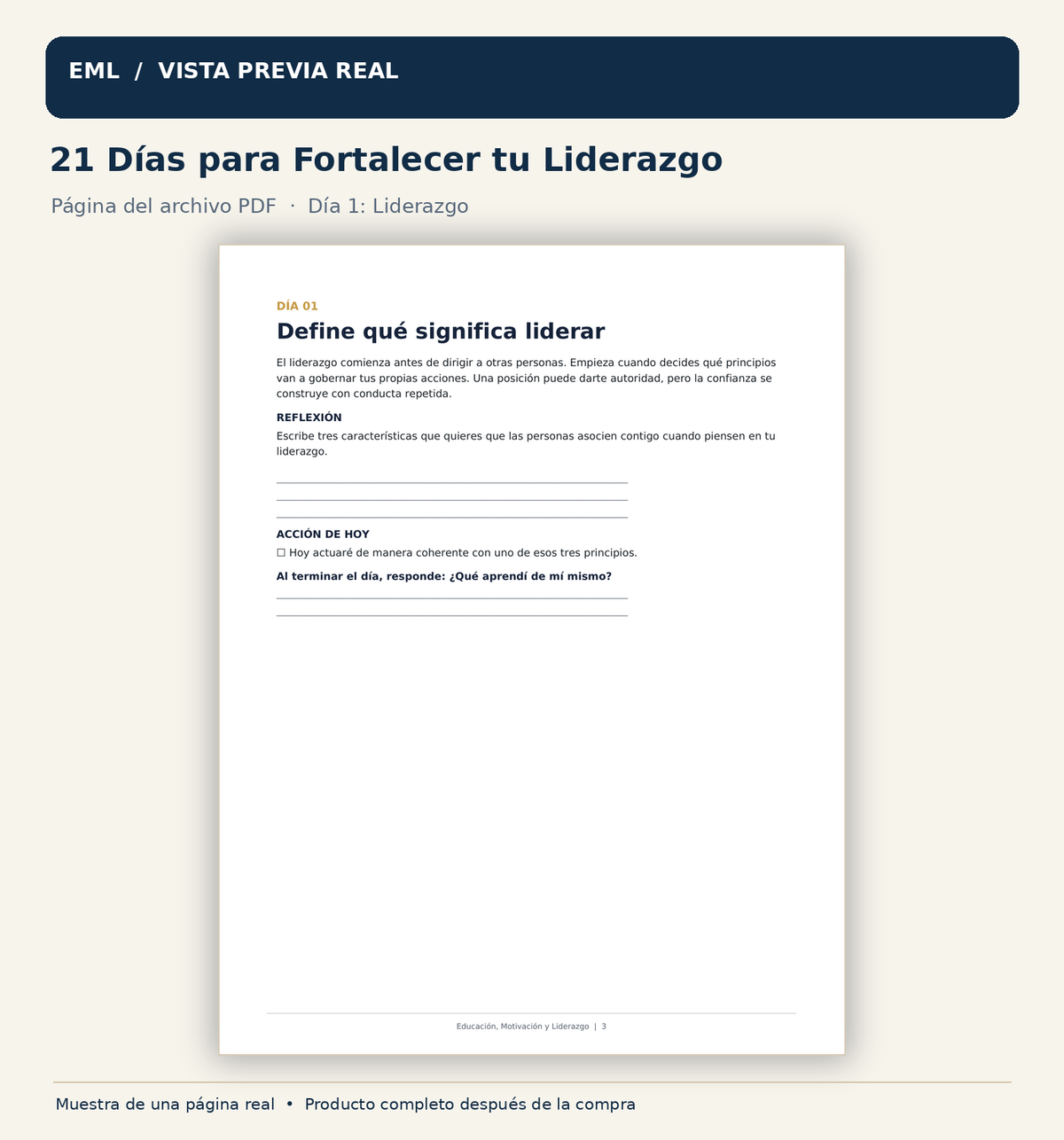 Vista previa auténtica de 21 Días para Fortalecer tu Liderazgo: día 1.