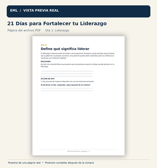 Vista previa auténtica de 21 Días para Fortalecer tu Liderazgo: día 1.