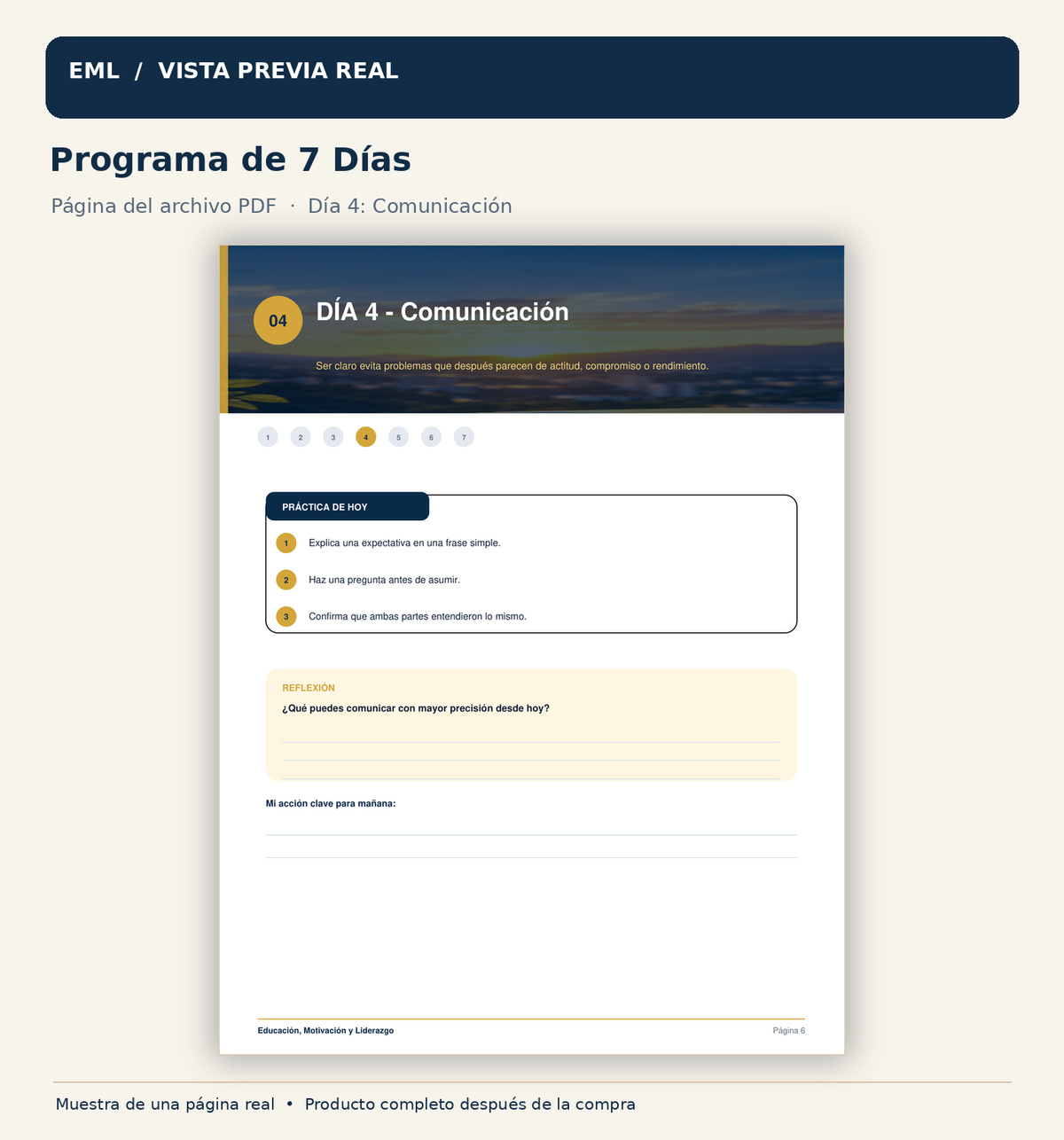 Muestra auténtica del día 4 Comunicación de Programa de 7 Días Premium v2.